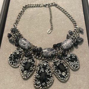 Handmade onyx and grey stone statement necklace